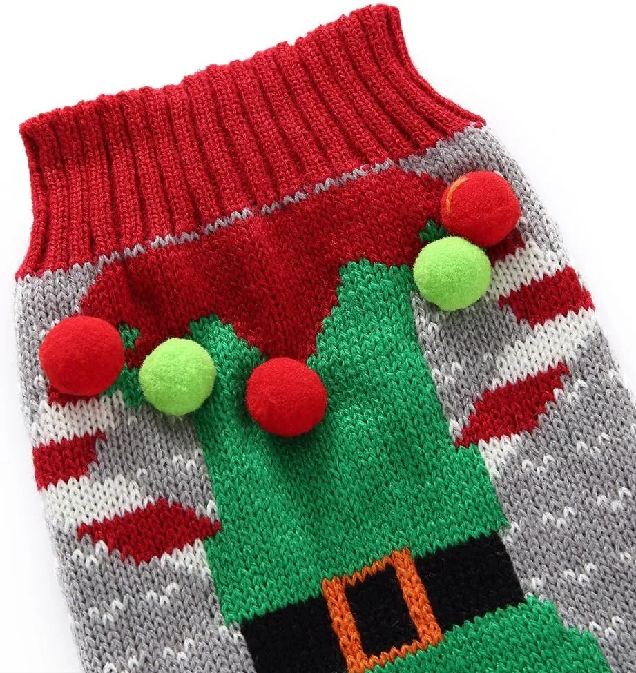 NACOCO Christmas Dog Sweater Ugly Elf Pet Jumper Clown Holiday and Party for Dog and Cat (L)