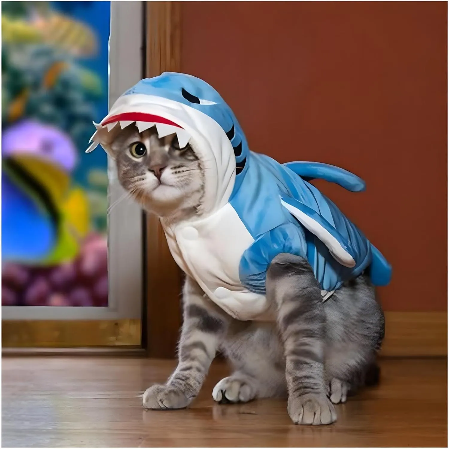 NACOCO Dog Shark Costume Cute Pet Clothes Halloween Holiday Coat Hoodie for Cats and Dogs (Blue, L)