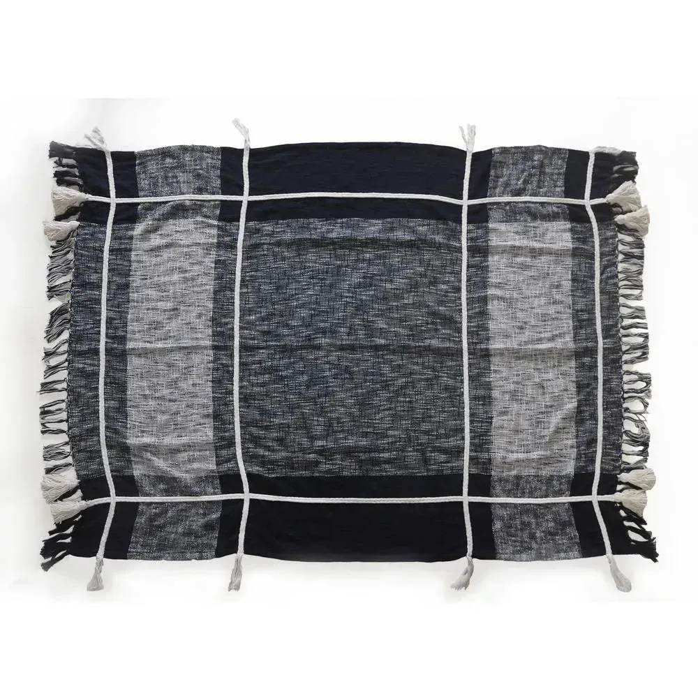 Navy and White Braided Plaid LR80167 Throw Blanket
