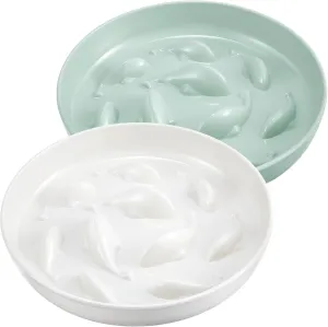 Nitial 2 Pcs Cat Slow Feeder Bowl Fish Pool Design Feeder Dish Fun Interactive Cat Food Bowl Healthy Eating Diet Bowls for Pet Puppy Dogs Dishwasher Safe(White, Green)