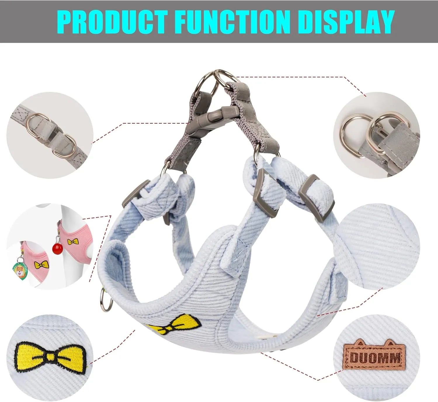 No Pull Dog Harness with Leash Pet Soft Vest Harness and Leash Set Dog Cat No Choke Escape Proof Harness Reflective Step in Harness for Small Medium Dogs Cats (Baby Blue, Small)