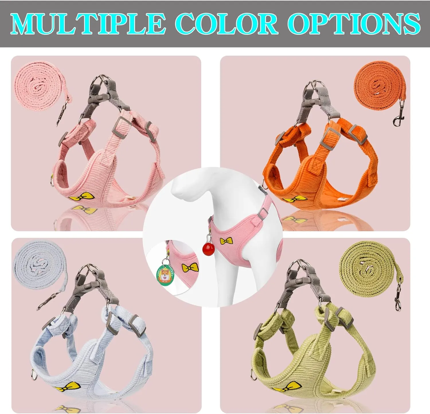 No Pull Dog Harness with Leash Pet Soft Vest Harness and Leash Set Dog Cat No Choke Escape Proof Harness Reflective Step in Harness for Small Medium Dogs Cats (Baby Blue, Small)