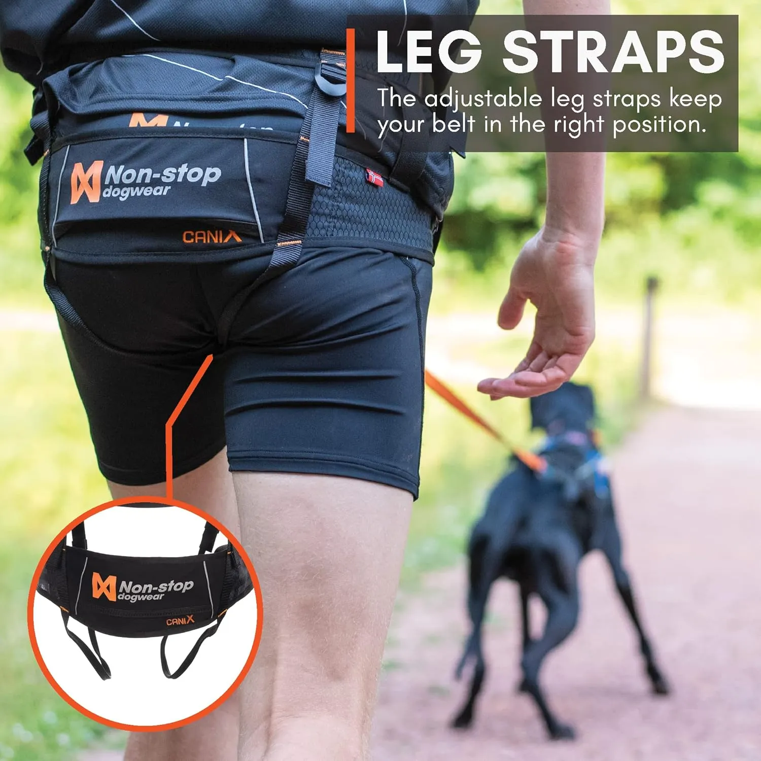 Non-stop dogwear CaniX Hands Free Dog Running Belt for Canicross. Comfortable Waist Belt for Jogging and Training Dogs. Black, Size M