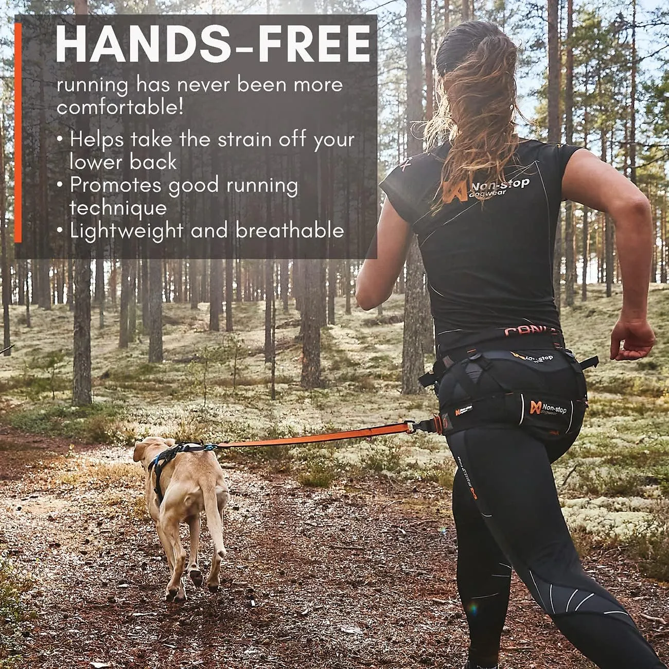 Non-stop dogwear CaniX Hands Free Dog Running Belt for Canicross. Comfortable Waist Belt for Jogging and Training Dogs. Black, Size M