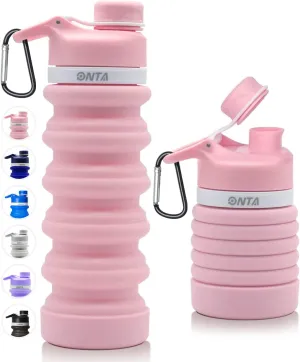 ONTA Collapsible BPA Free Silicone Water Bottle, 20oz - Portable, Leakproof, Easy Clean, Shatter Resistant, Travel Friendly