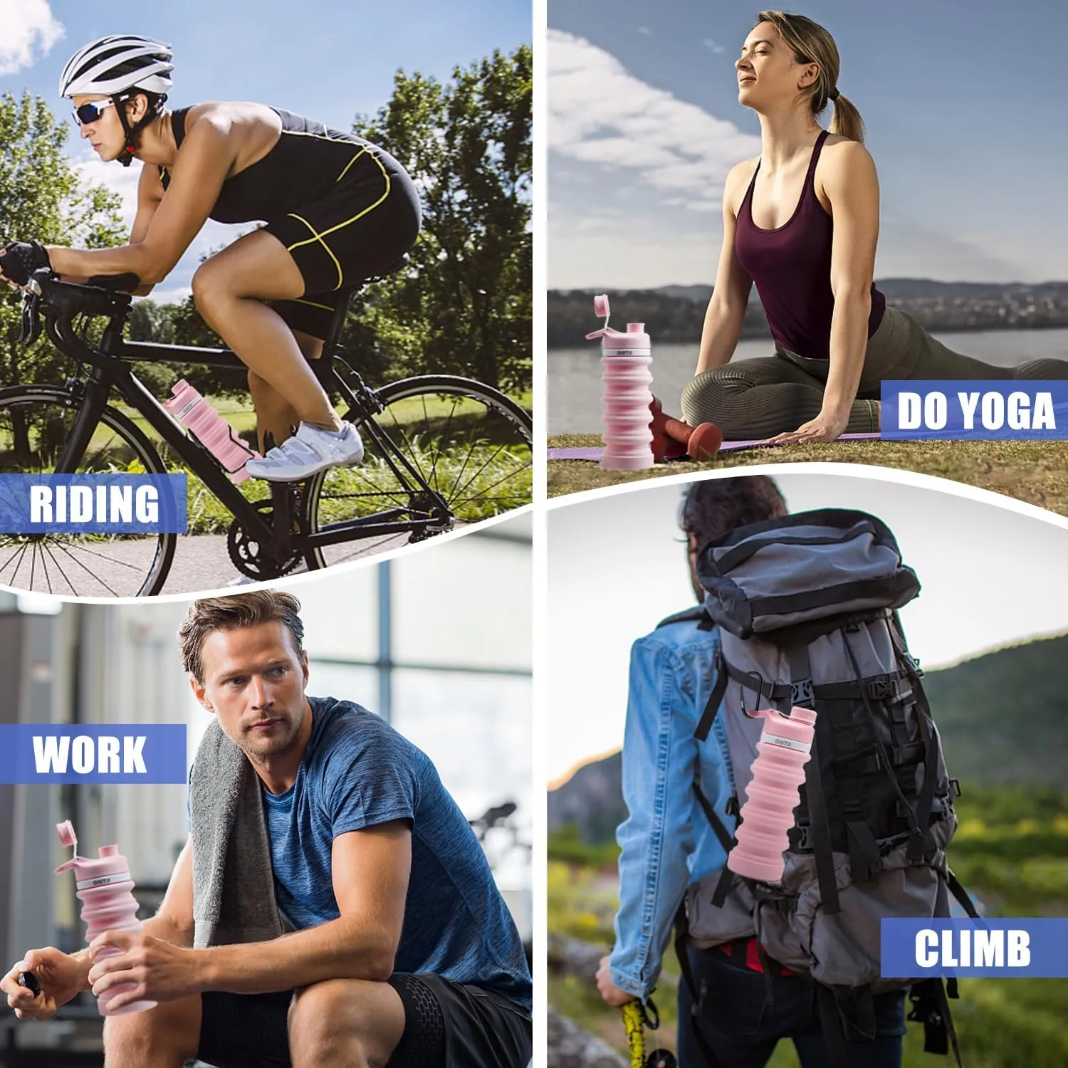 ONTA Collapsible BPA Free Silicone Water Bottle, 20oz - Portable, Leakproof, Easy Clean, Shatter Resistant, Travel Friendly