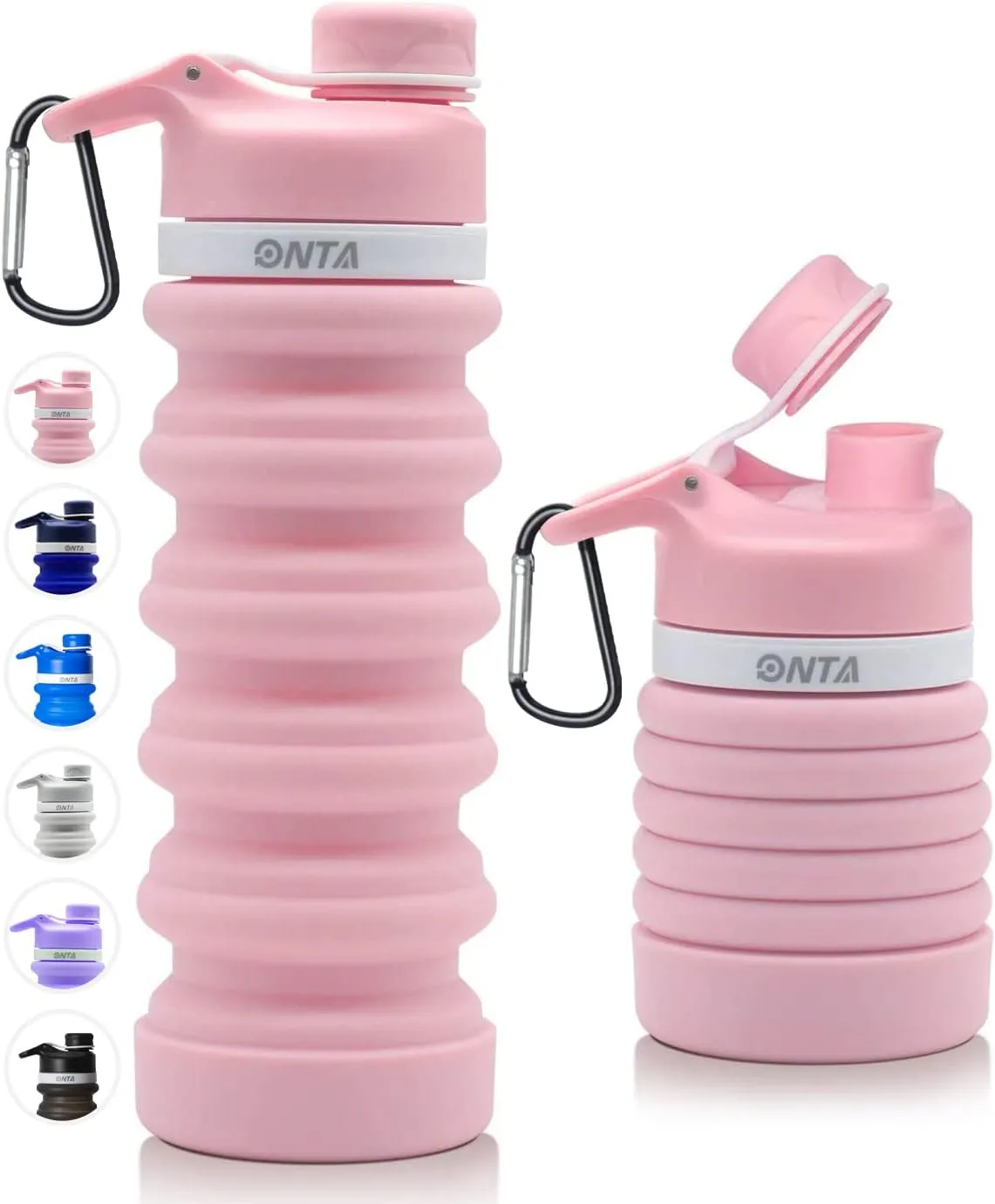 ONTA Collapsible BPA Free Silicone Water Bottle, 20oz - Portable, Leakproof, Easy Clean, Shatter Resistant, Travel Friendly