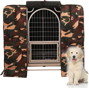 Oxford Cloth Dog Crate Cover, Windproof Warm Pet Kennel Cover, Used to Keep Cats and Dogs Warm, Ventilation Side Windows, Waterproof Camouflage, for Outdoor