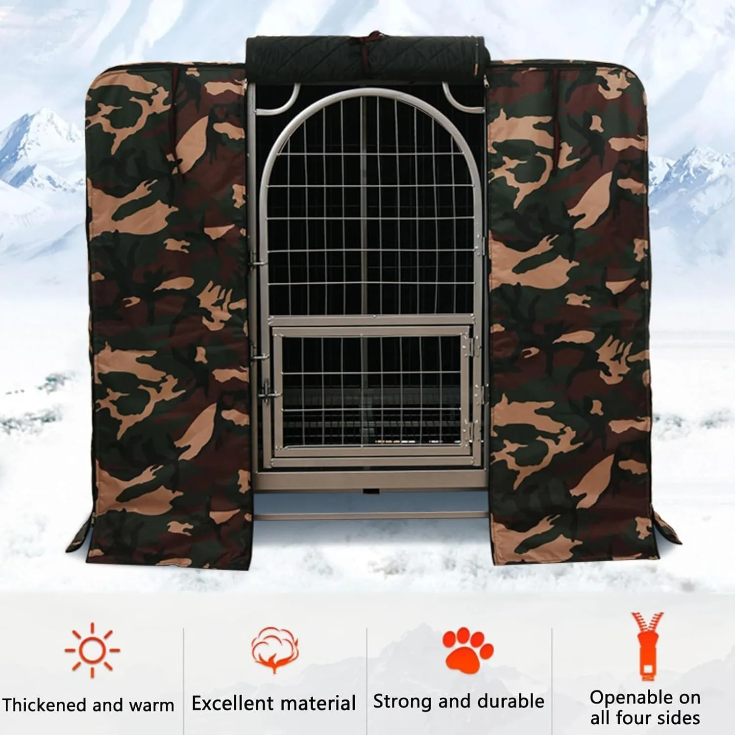 Oxford Cloth Dog Crate Cover, Windproof Warm Pet Kennel Cover, Used to Keep Cats and Dogs Warm, Ventilation Side Windows, Waterproof Camouflage, for Outdoor