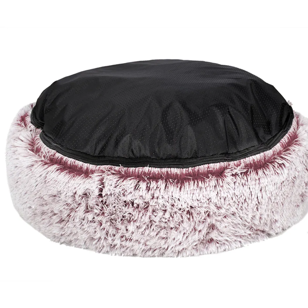 Pet Bed Donut Nest Calming Mat Soft Plush Kennel - Pink L