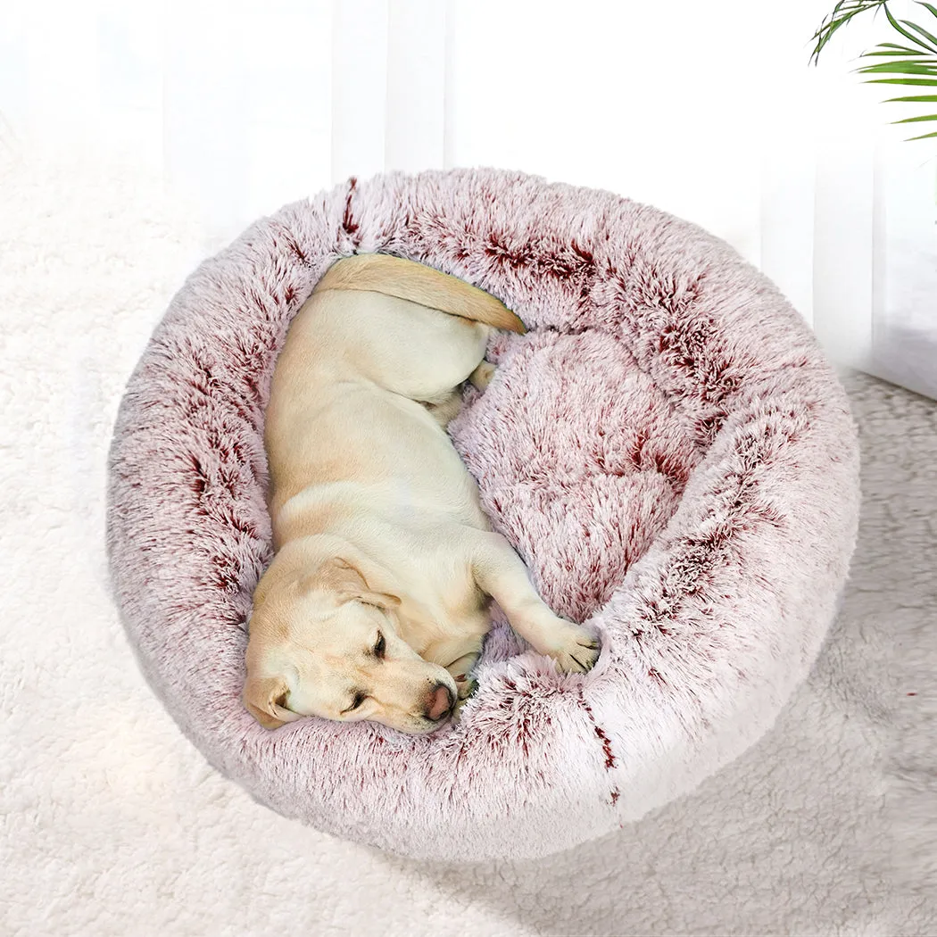 Pet Bed Donut Nest Calming Mat Soft Plush Kennel - Pink L