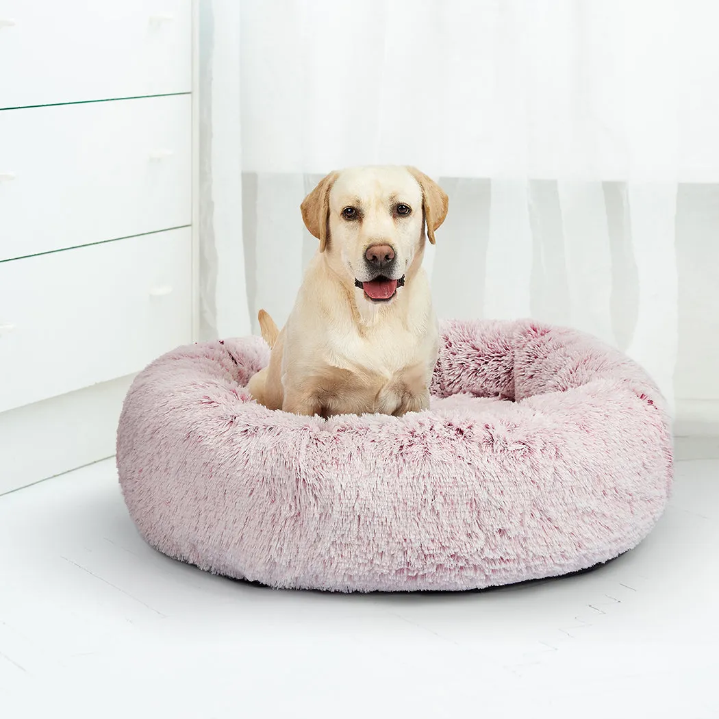 Pet Bed Donut Nest Calming Mat Soft Plush Kennel - Pink L