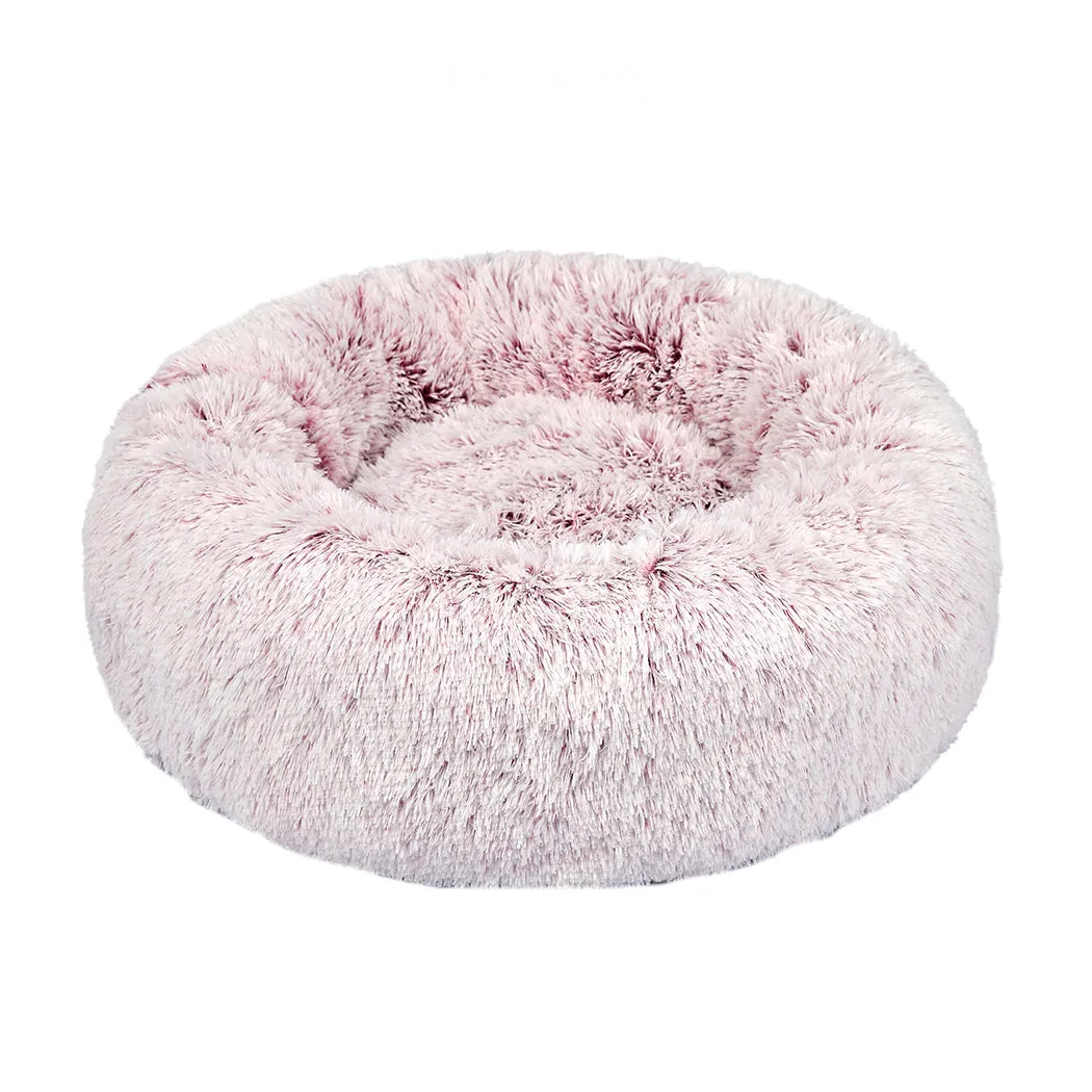 Pet Bed Donut Nest Calming Mat Soft Plush Kennel - Pink L