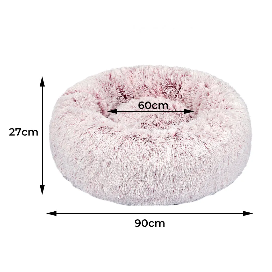 Pet Bed Donut Nest Calming Mat Soft Plush Kennel - Pink L