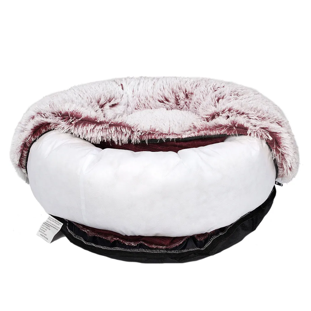 Pet Bed Donut Nest Calming Mat Soft Plush Kennel - Pink L