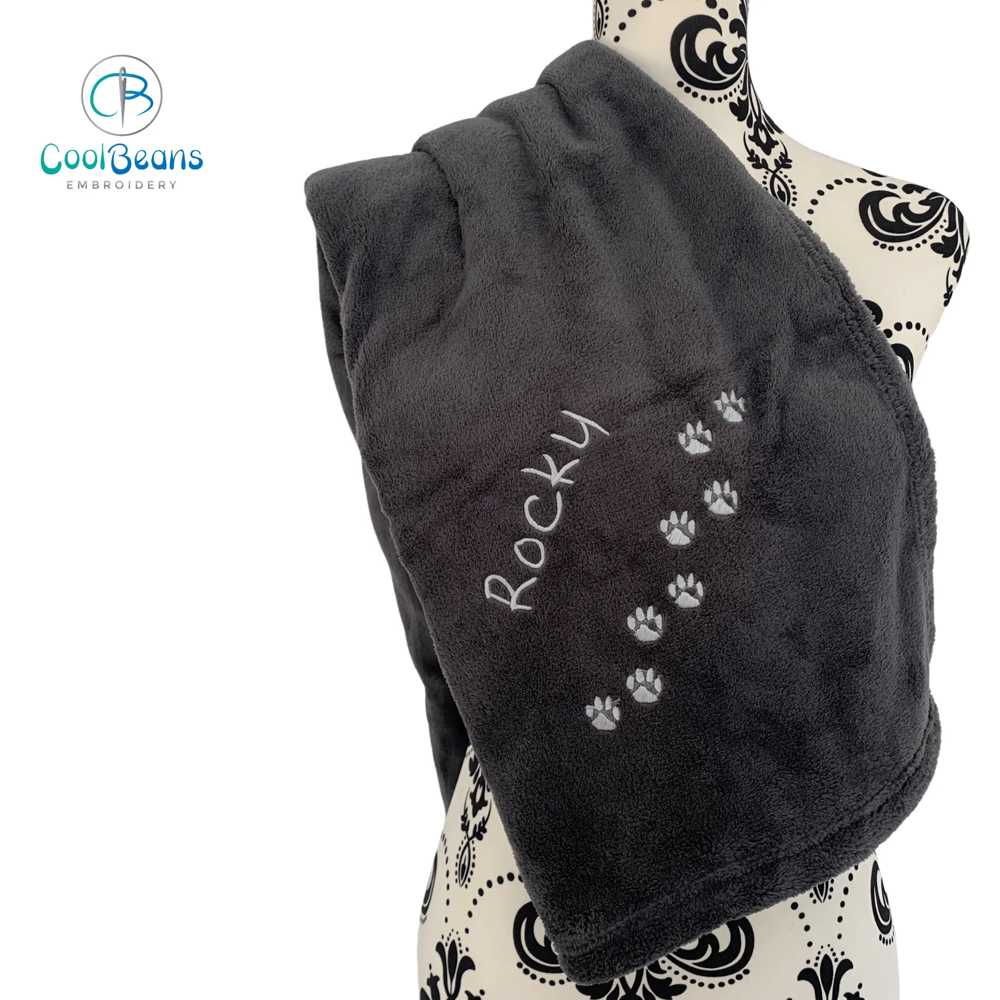 Pet Fleece Blanket - Mini Paws - Personalised in Corner