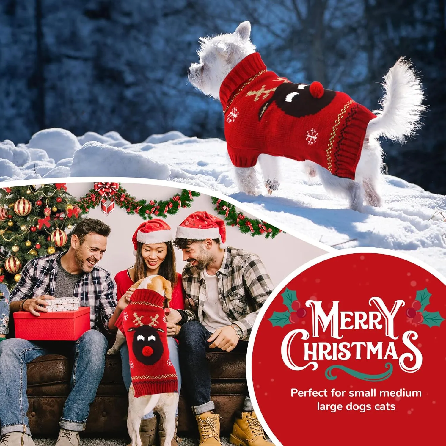 PETCARE Dog Ugly Christmas Sweater Red Funny Cute Cartoon Reindeer Cat Sweaters Jumper Holiday Dog Clothes Puppy Sweaters for Small Medium Large Dogs Fall Winter Outfits Xmas Dog Costume,Large