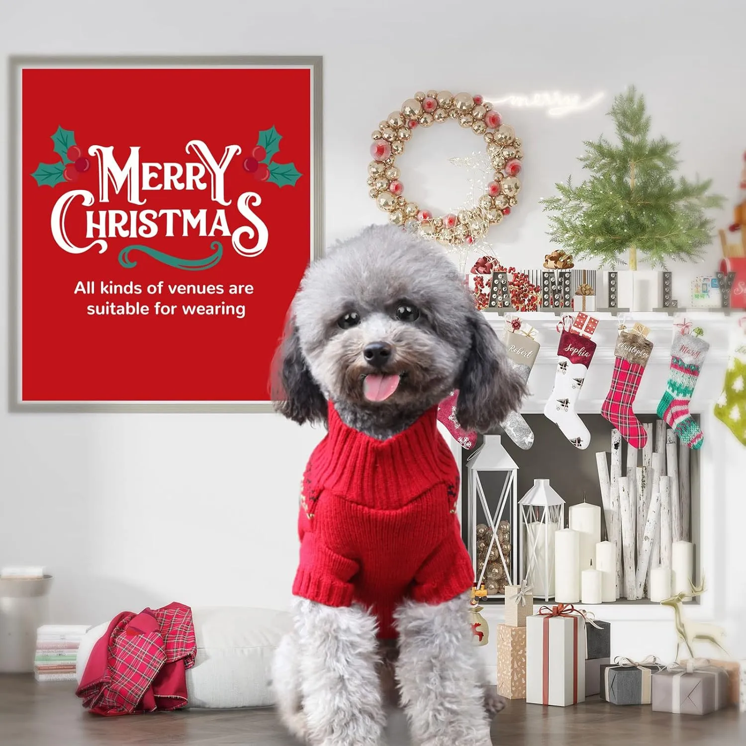 PETCARE Dog Ugly Christmas Sweater Red Funny Cute Cartoon Reindeer Cat Sweaters Jumper Holiday Dog Clothes Puppy Sweaters for Small Medium Large Dogs Fall Winter Outfits Xmas Dog Costume,Large