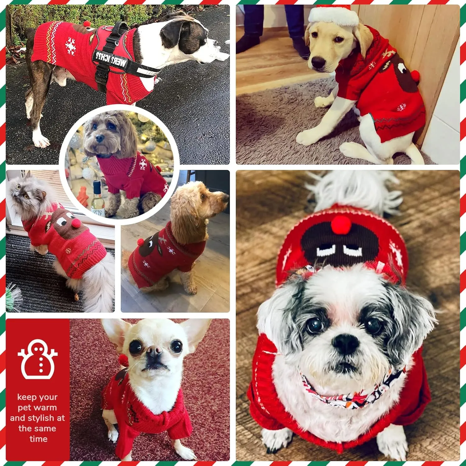 PETCARE Dog Ugly Christmas Sweater Red Funny Cute Cartoon Reindeer Cat Sweaters Jumper Holiday Dog Clothes Puppy Sweaters for Small Medium Large Dogs Fall Winter Outfits Xmas Dog Costume,Large