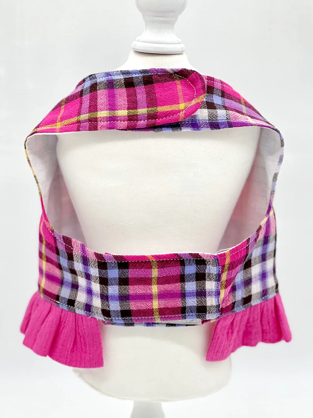 Pink Plaid Harness Vest with Ruffle Trim