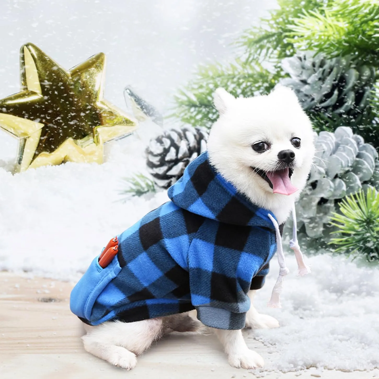 Plaid Dog Sweatshirt & Puppy Sweater - Soft Brushed Fleece Hoodies with Zipper Pocket - Dog Winter Coat - Cotton Pet Hoodie - Small to 4XL