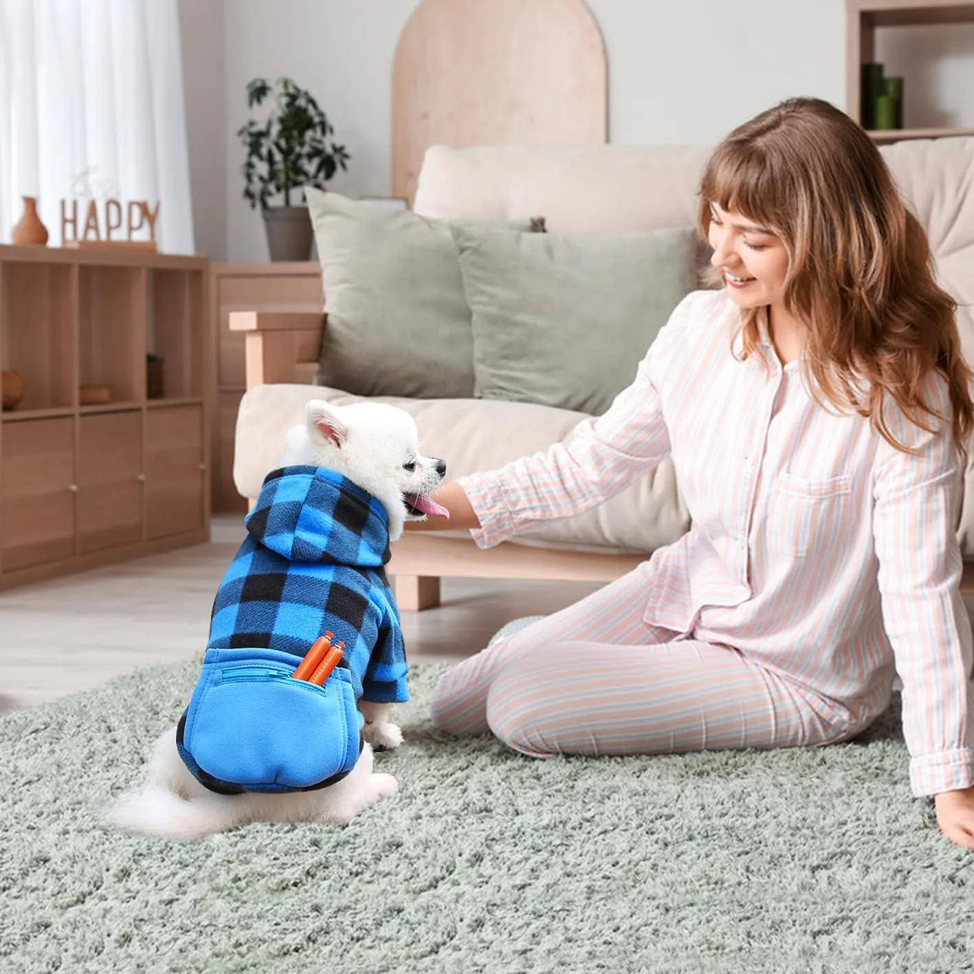 Plaid Dog Sweatshirt & Puppy Sweater - Soft Brushed Fleece Hoodies with Zipper Pocket - Dog Winter Coat - Cotton Pet Hoodie - Small to 4XL