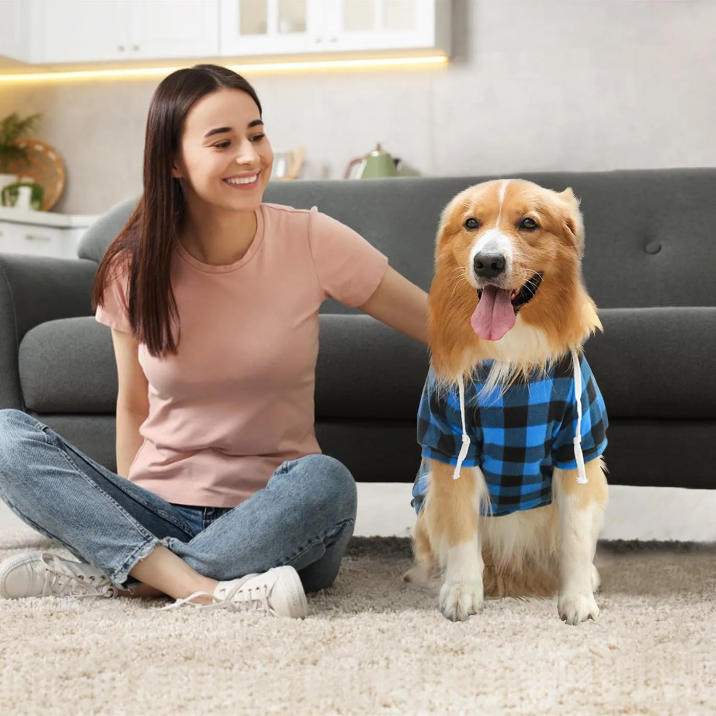 Plaid Dog Sweatshirt & Puppy Sweater - Soft Brushed Fleece Hoodies with Zipper Pocket - Dog Winter Coat - Cotton Pet Hoodie - Small to 4XL