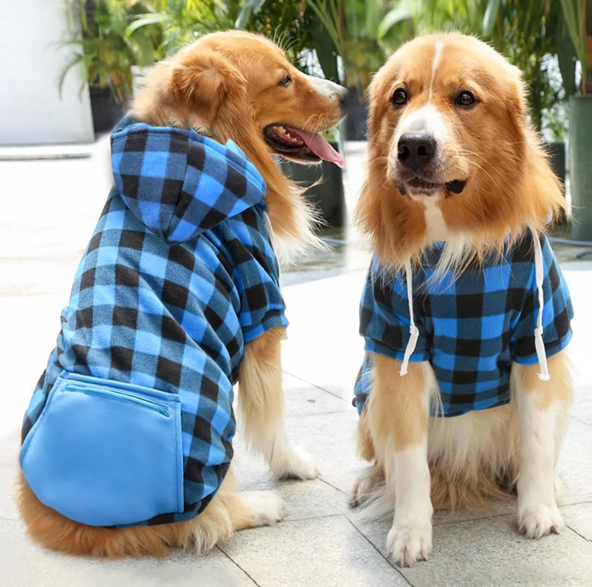 Plaid Dog Sweatshirt & Puppy Sweater - Soft Brushed Fleece Hoodies with Zipper Pocket - Dog Winter Coat - Cotton Pet Hoodie - Small to 4XL