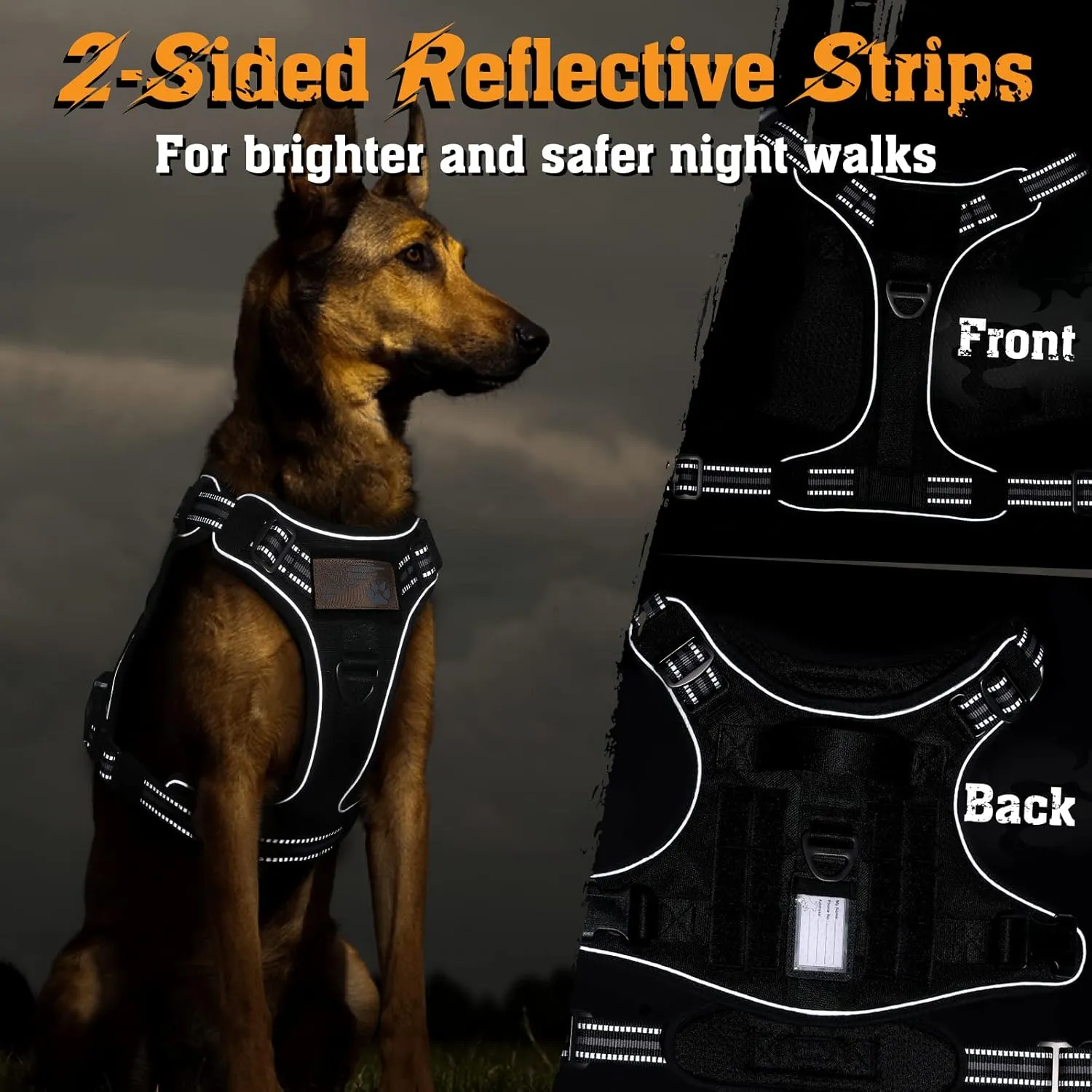 rabbitgoo Dog Harness for Large Dogs No Pull, Tactical Service Pet Vest with Molle and Control Handle, Adjustable and Reflective Military Harness for Easy Walking and Training, Black, L