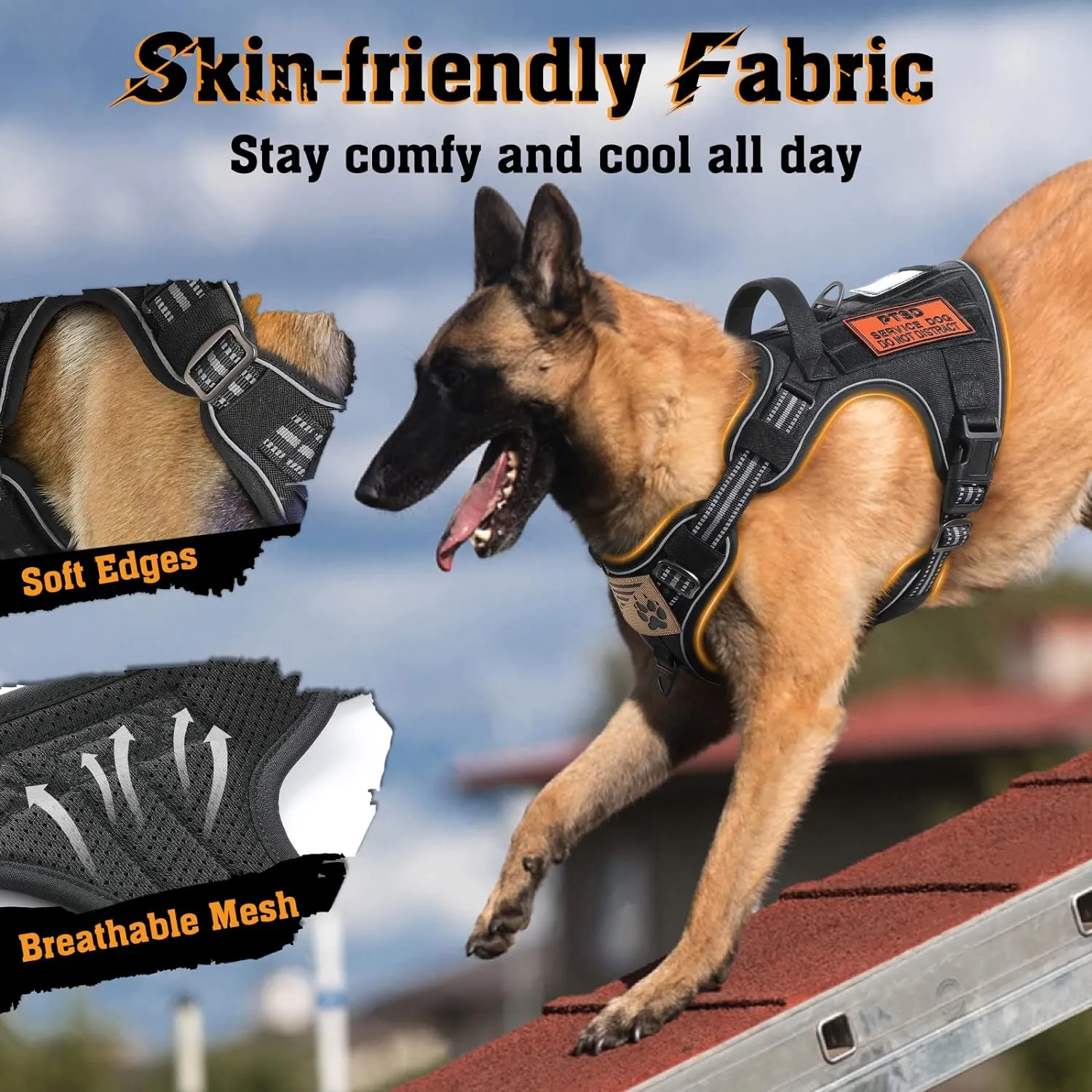 rabbitgoo Dog Harness for Large Dogs No Pull, Tactical Service Pet Vest with Molle and Control Handle, Adjustable and Reflective Military Harness for Easy Walking and Training, Black, L