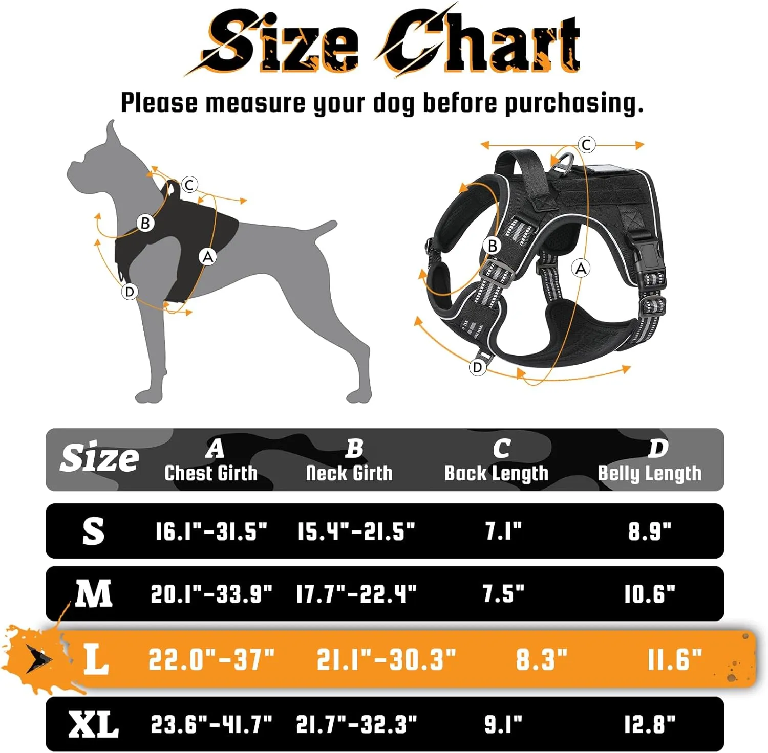 rabbitgoo Dog Harness for Large Dogs No Pull, Tactical Service Pet Vest with Molle and Control Handle, Adjustable and Reflective Military Harness for Easy Walking and Training, Black, L