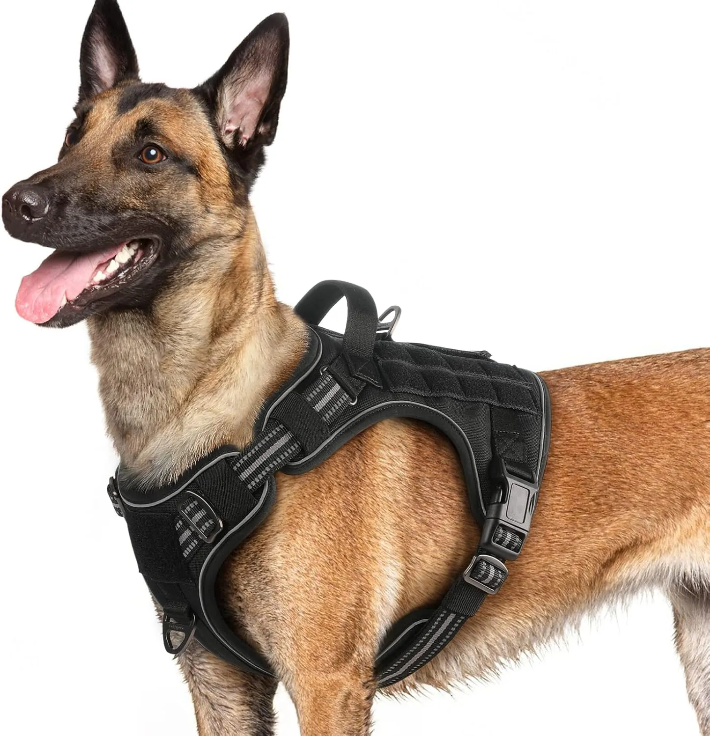 rabbitgoo Dog Harness for Large Dogs No Pull, Tactical Service Pet Vest with Molle and Control Handle, Adjustable and Reflective Military Harness for Easy Walking and Training, Black, L