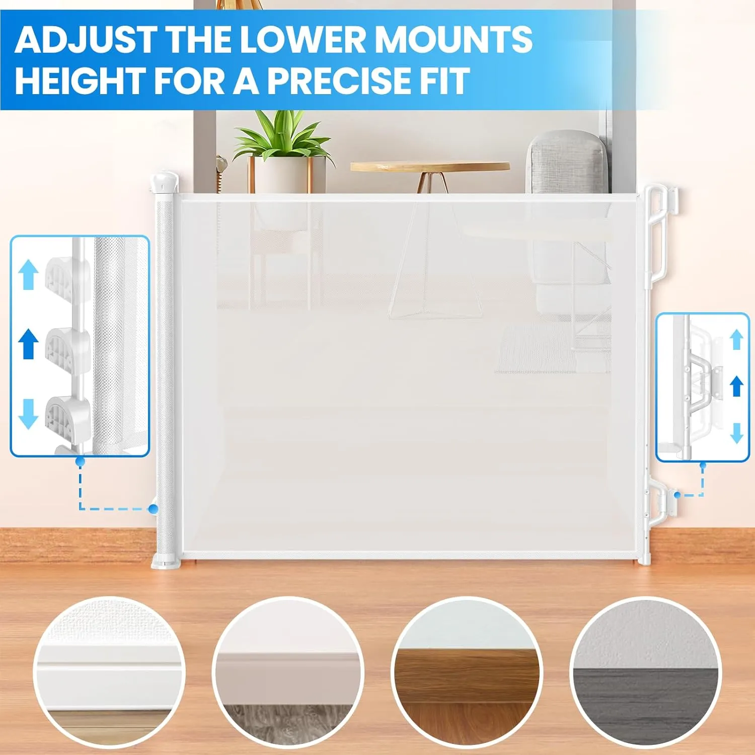 Retractable Safety Baby Gate or Mesh Dog Gate,Durable Portable Mesh Retractable Gate,Easy to Use for Stairs, Doorways, Hallways, Indoor, Outdoor, 33.5" Tall, Up to 45" Wide, White