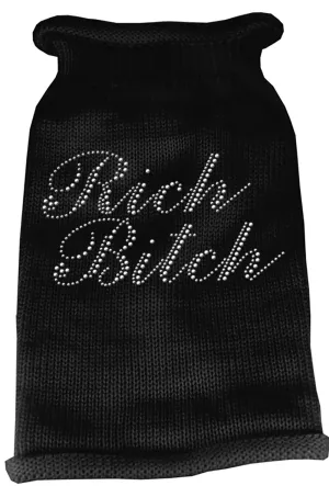 Rich Bitch Rhinestone Knit Pet Sweater XS Black
