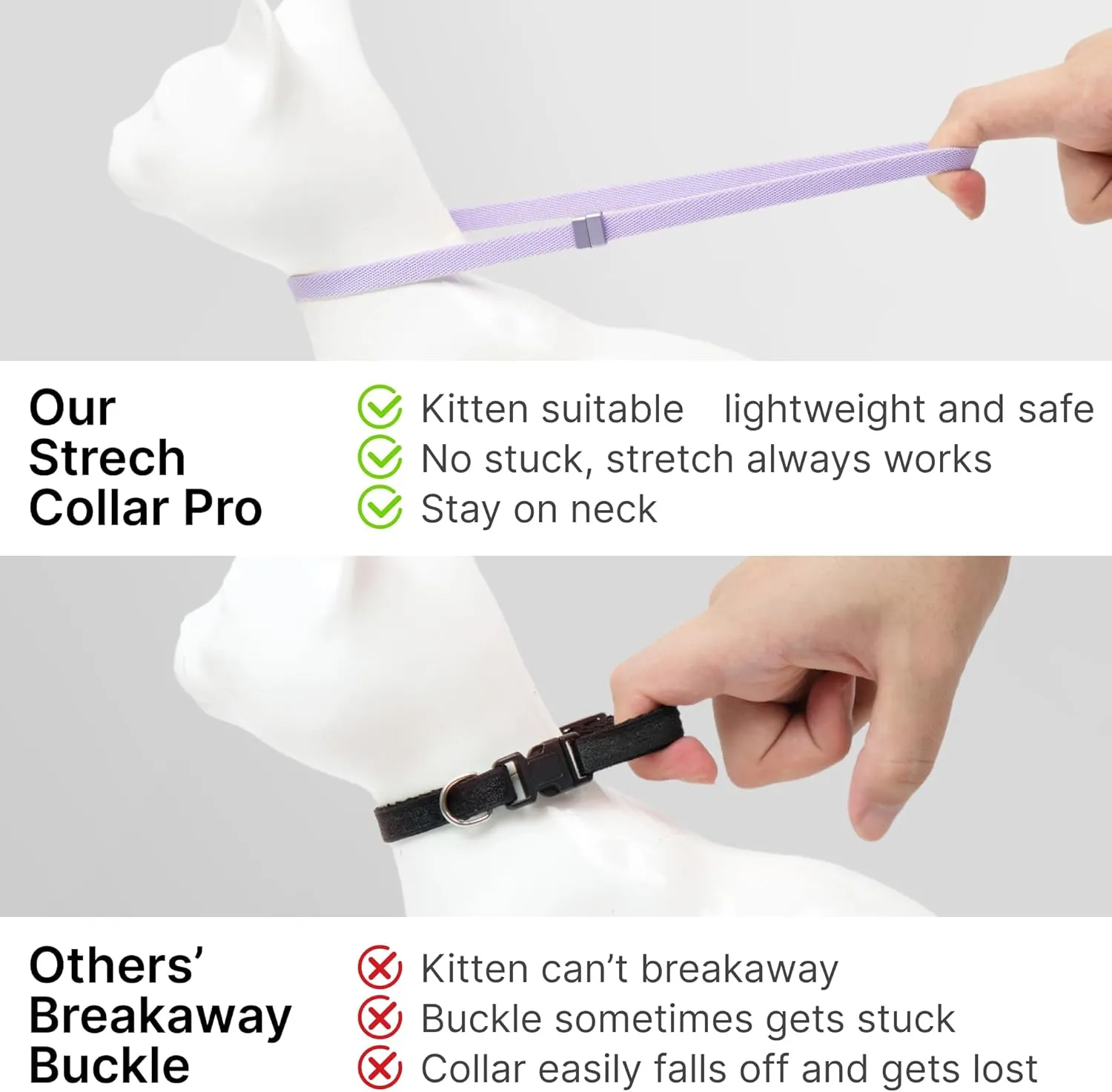 Safety Cat Collar and ID Tag Set - Elastic Quick Release, Non Breakaway Cat Collar Personalized Anodized Aluminum Pet Name Tag, Lightweight for Kitten and Small Large Cats