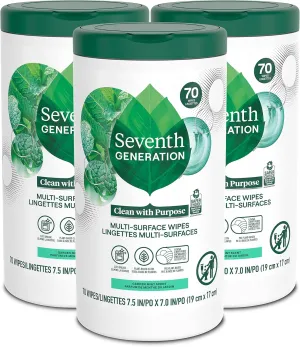 Seventh Generation Multi Purpose Wipes All Purpose Cleaning Garden Mint scent with 100% Essential Oils and Botanical Ingredients 70 count, Pack of 3