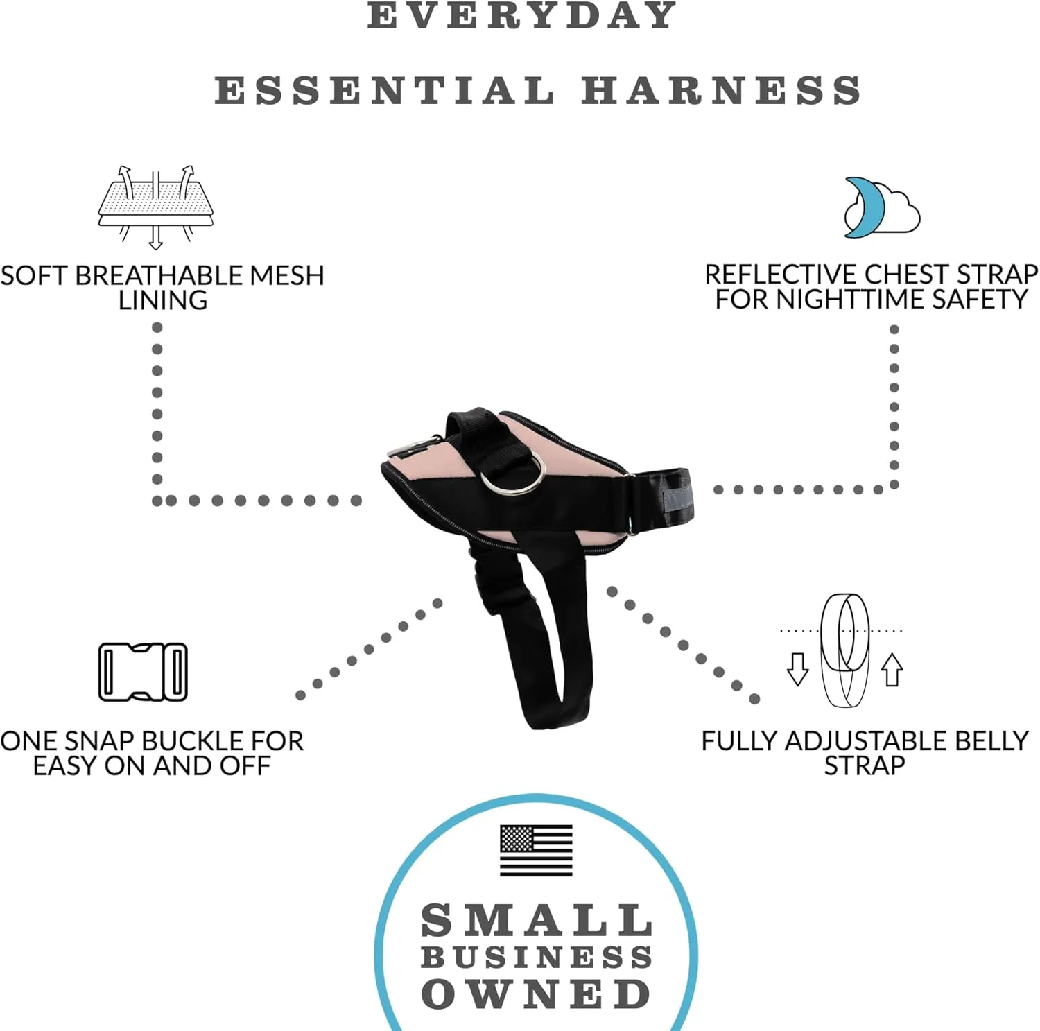 ShawnCo Essential Dog Harness, No-Pull Pet Vest with 3 Leash Clips, No Choke, Reflective, Adjustable and Padded, for Easy Walking and Training for Small, Medium and Large Dogs (Rose Gold, S)
