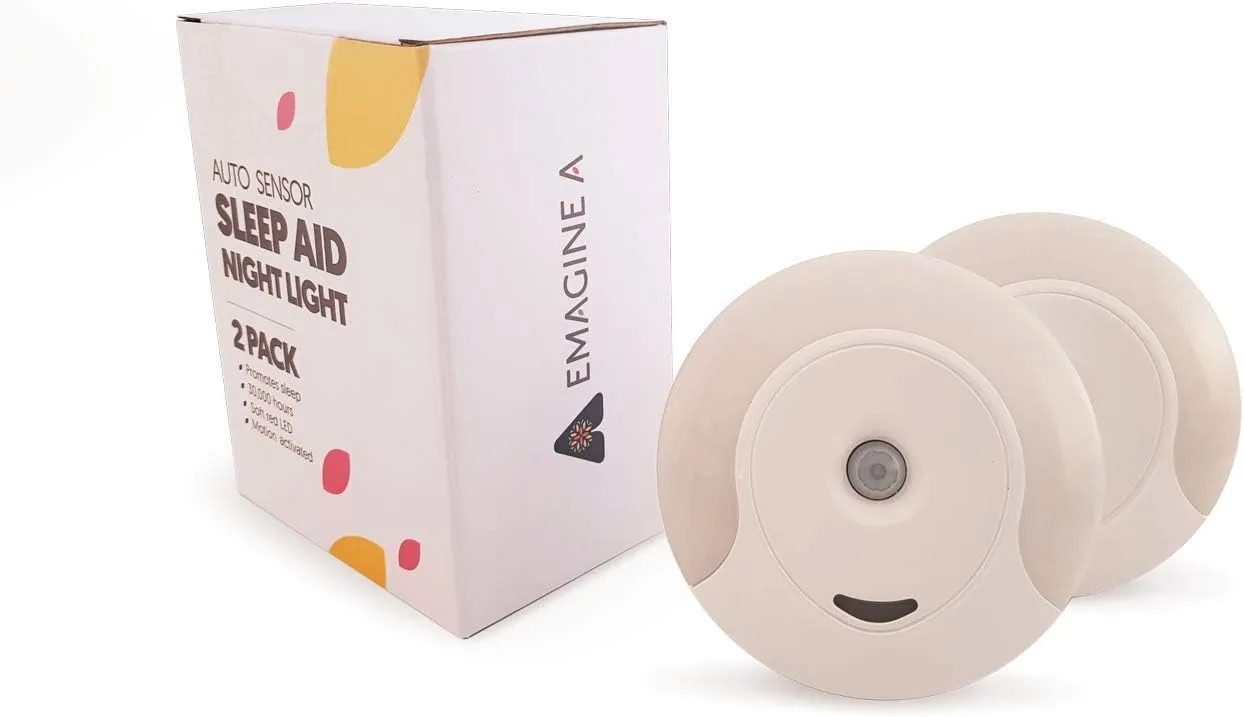 Sleep Aid Red LED Motion Sensor Night Light Plug in for Bedroom with Dusk to Dawn Motion Activated Auto Sensor, Promotes melatonin Production and Healthy Sleep, ON-Off-Auto Toggle, 2-Pack