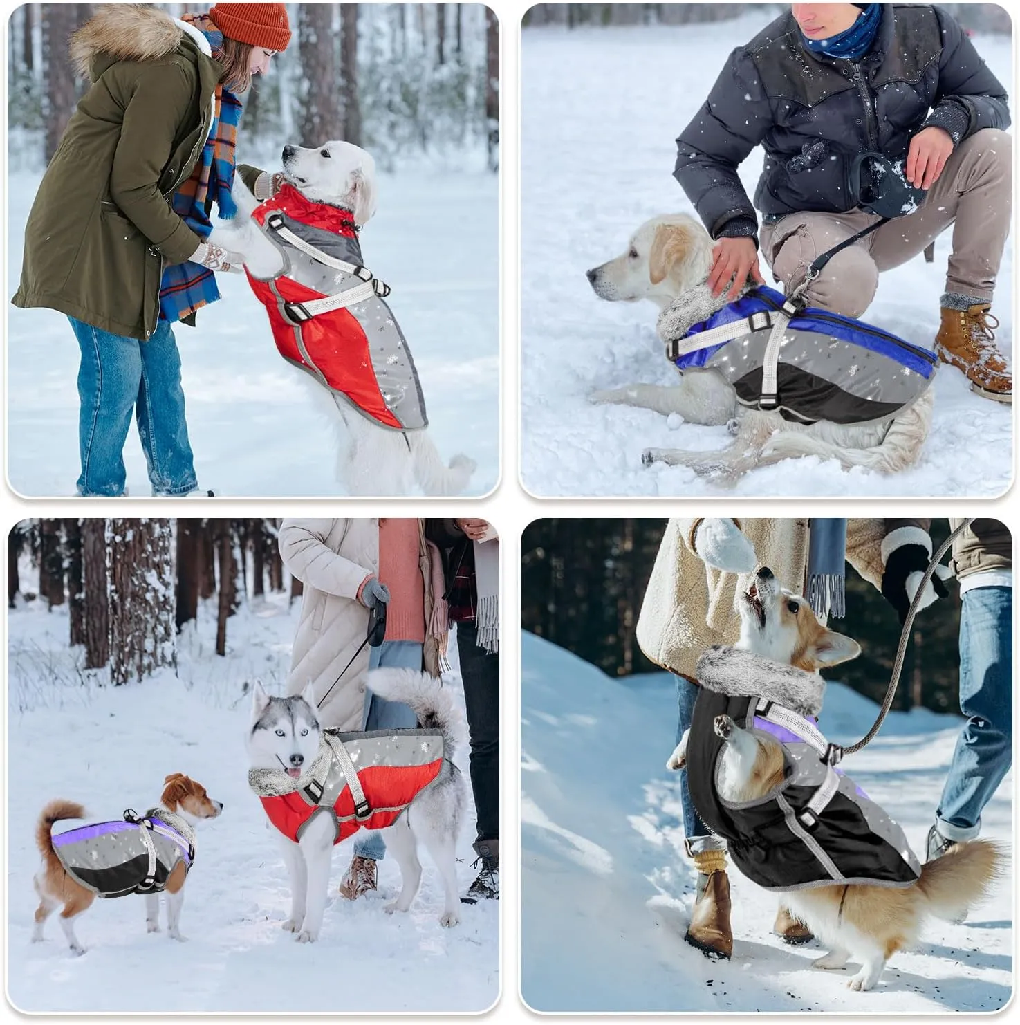 SlowTon Dog Jacket with Harness Built in, Waterproof Fleece Winter Warm Dog Coats for Small Medium Dogs, Reflective Adjustable Furry Puppy Vest Clothes for Outdoor Walking (Red,Size Large)