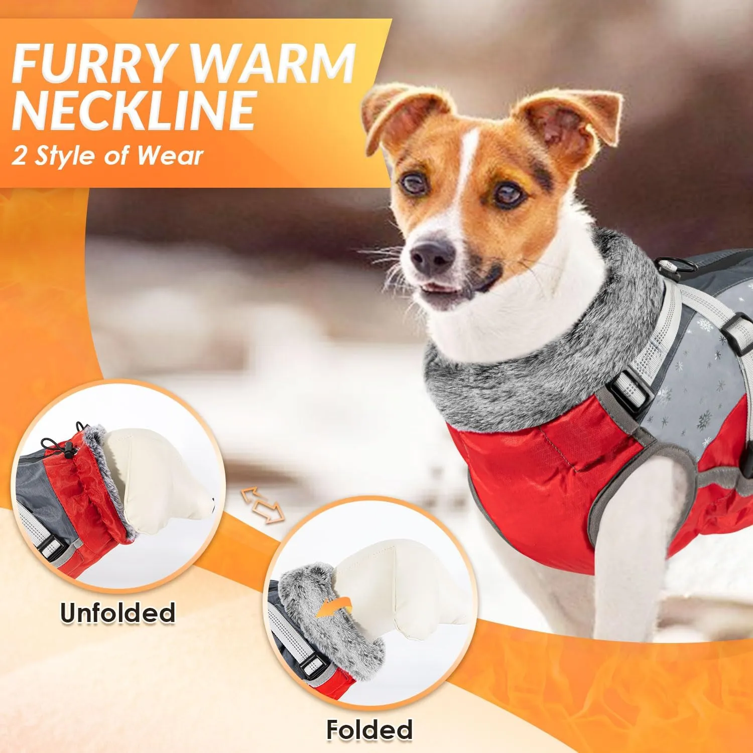 SlowTon Dog Jacket with Harness Built in, Waterproof Fleece Winter Warm Dog Coats for Small Medium Dogs, Reflective Adjustable Furry Puppy Vest Clothes for Outdoor Walking (Red,Size Large)