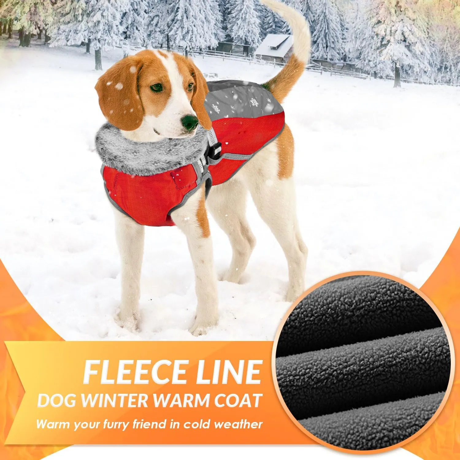 SlowTon Dog Jacket with Harness Built in, Waterproof Fleece Winter Warm Dog Coats for Small Medium Dogs, Reflective Adjustable Furry Puppy Vest Clothes for Outdoor Walking (Red,Size Large)