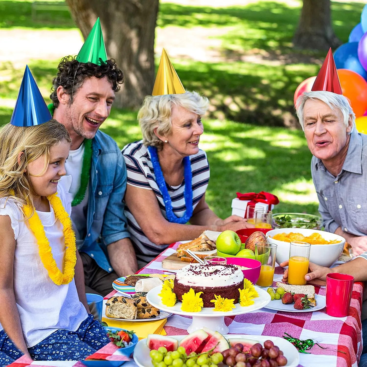 Sumind Colorful Birthday Party Hats Cone Hats for Adults Metallic Foil Cone Headwear