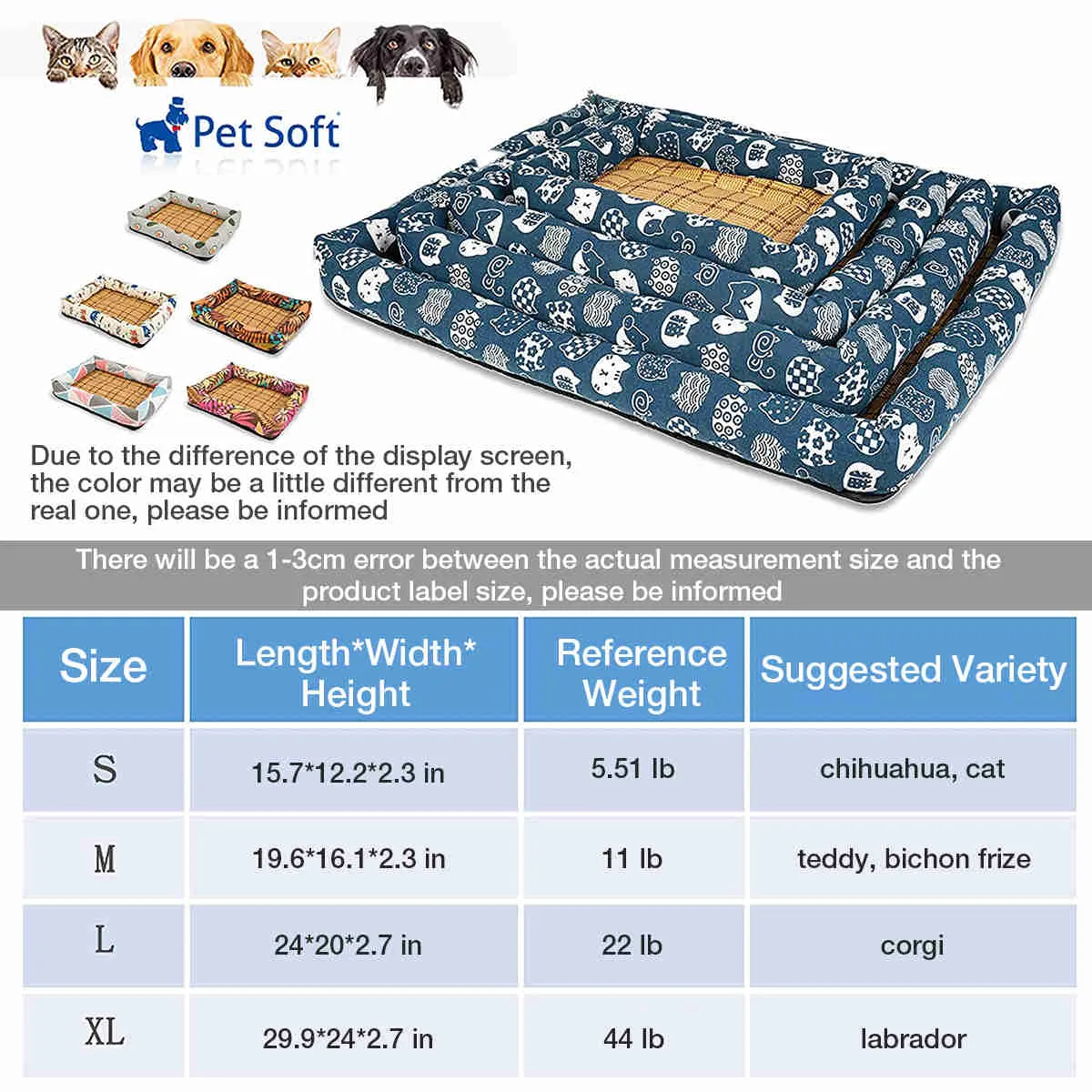 Summer Cool Moisture Resistant Linen Pet Bed, 1 Pack (Zoo)