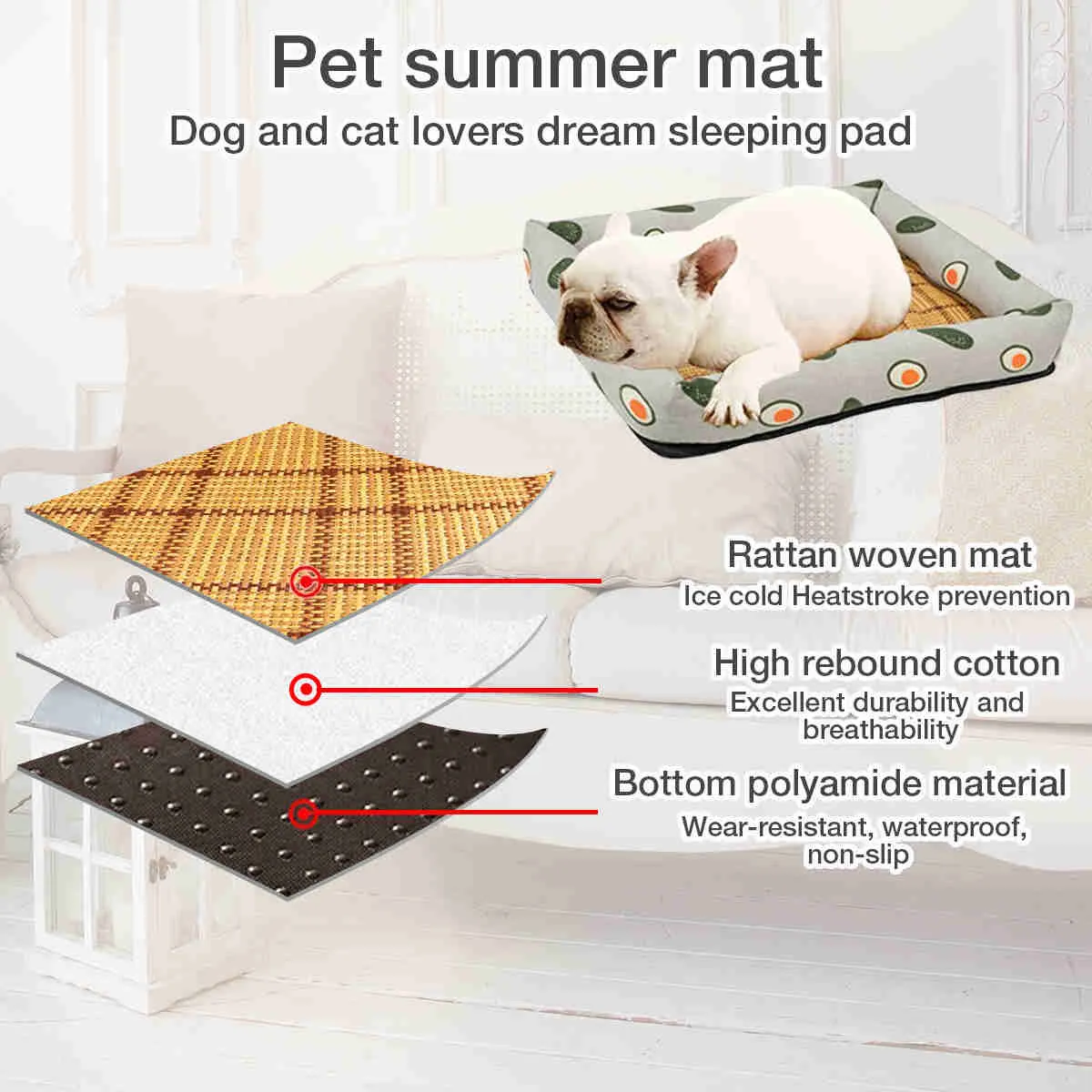 Summer Cool Moisture Resistant Linen Pet Bed, 1 Pack (Zoo)