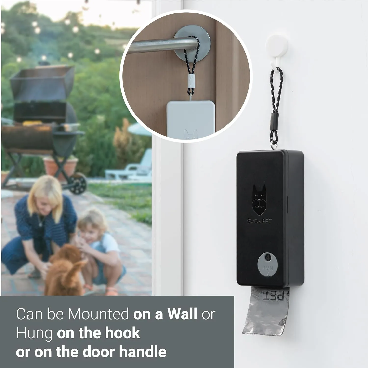 SVD.PET Dog Poop Bag Dispenser, Outdoor or Indoor Pet Waste Bag Dispenser Station, Wall Mount or Hanging with Strap. Easy to Refill Magnetic Cover (Black, Dispenser only)