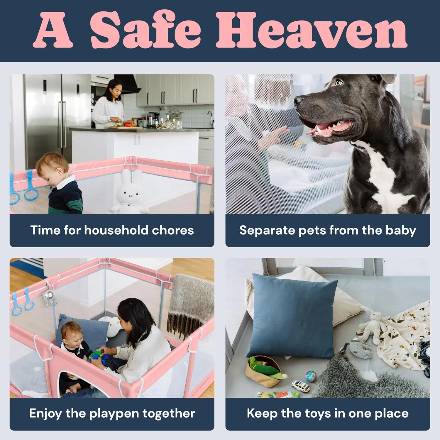 TODALE Playpen 5050 Pink Playpen for Babies and Toddlers - Safe & Sturdy, Small Baby Play Yard with Anti-Slip Base & Breathable Mesh - for Indoor and Outdoor Fun