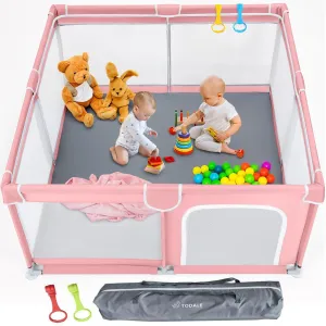 TODALE Playpen 5050 Pink Playpen for Babies and Toddlers - Safe & Sturdy, Small Baby Play Yard with Anti-Slip Base & Breathable Mesh - for Indoor and Outdoor Fun