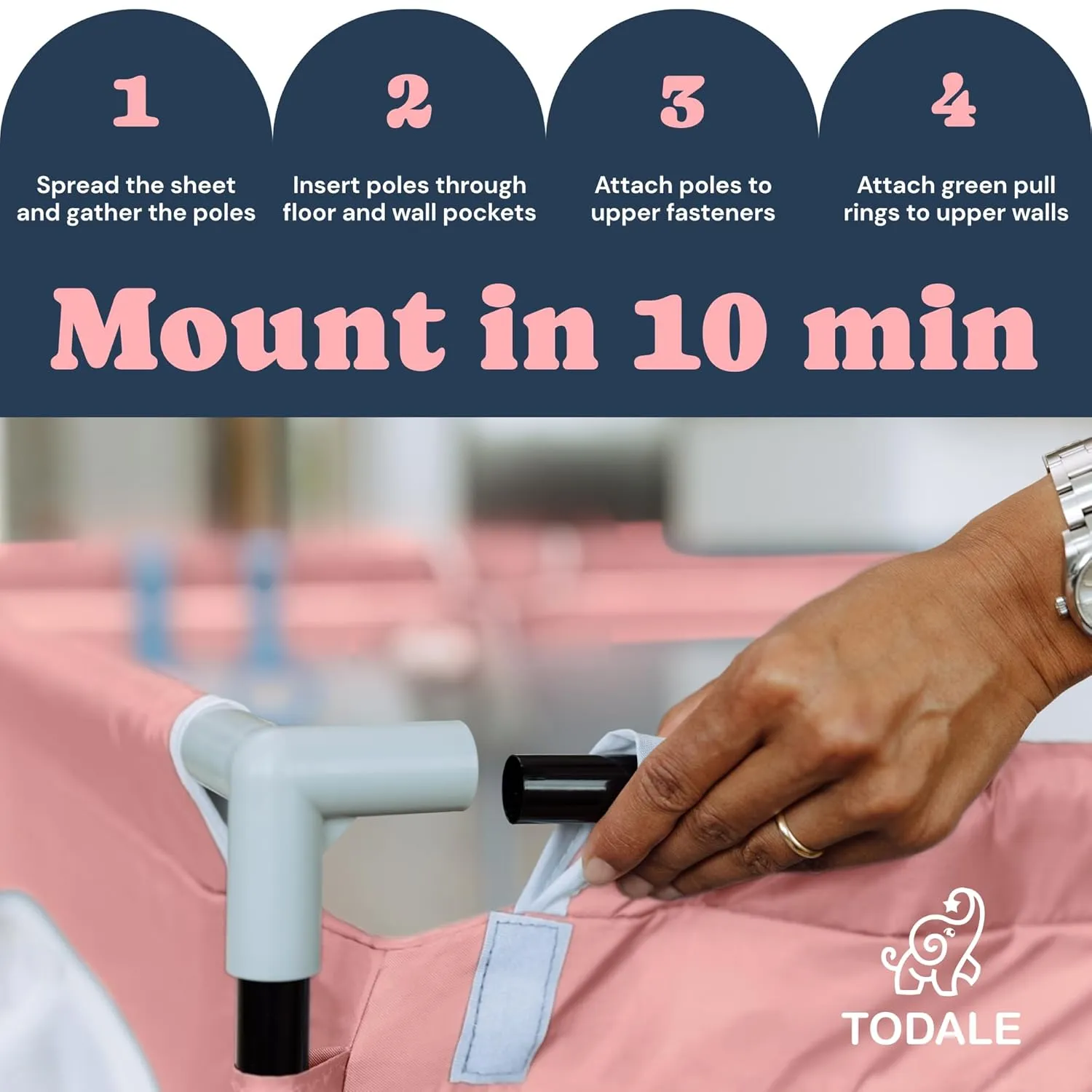 TODALE Playpen 5050 Pink Playpen for Babies and Toddlers - Safe & Sturdy, Small Baby Play Yard with Anti-Slip Base & Breathable Mesh - for Indoor and Outdoor Fun