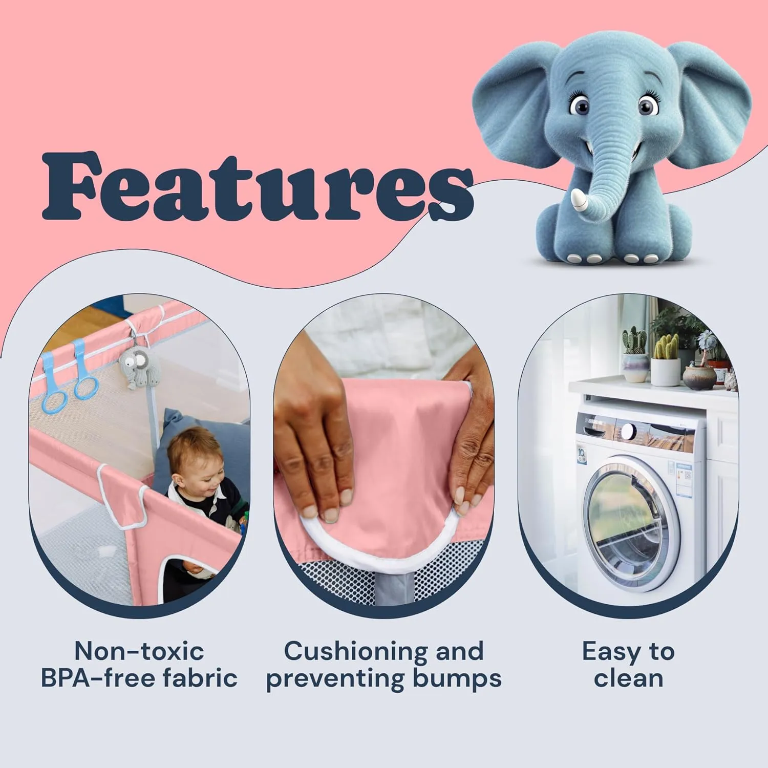 TODALE Playpen 5050 Pink Playpen for Babies and Toddlers - Safe & Sturdy, Small Baby Play Yard with Anti-Slip Base & Breathable Mesh - for Indoor and Outdoor Fun