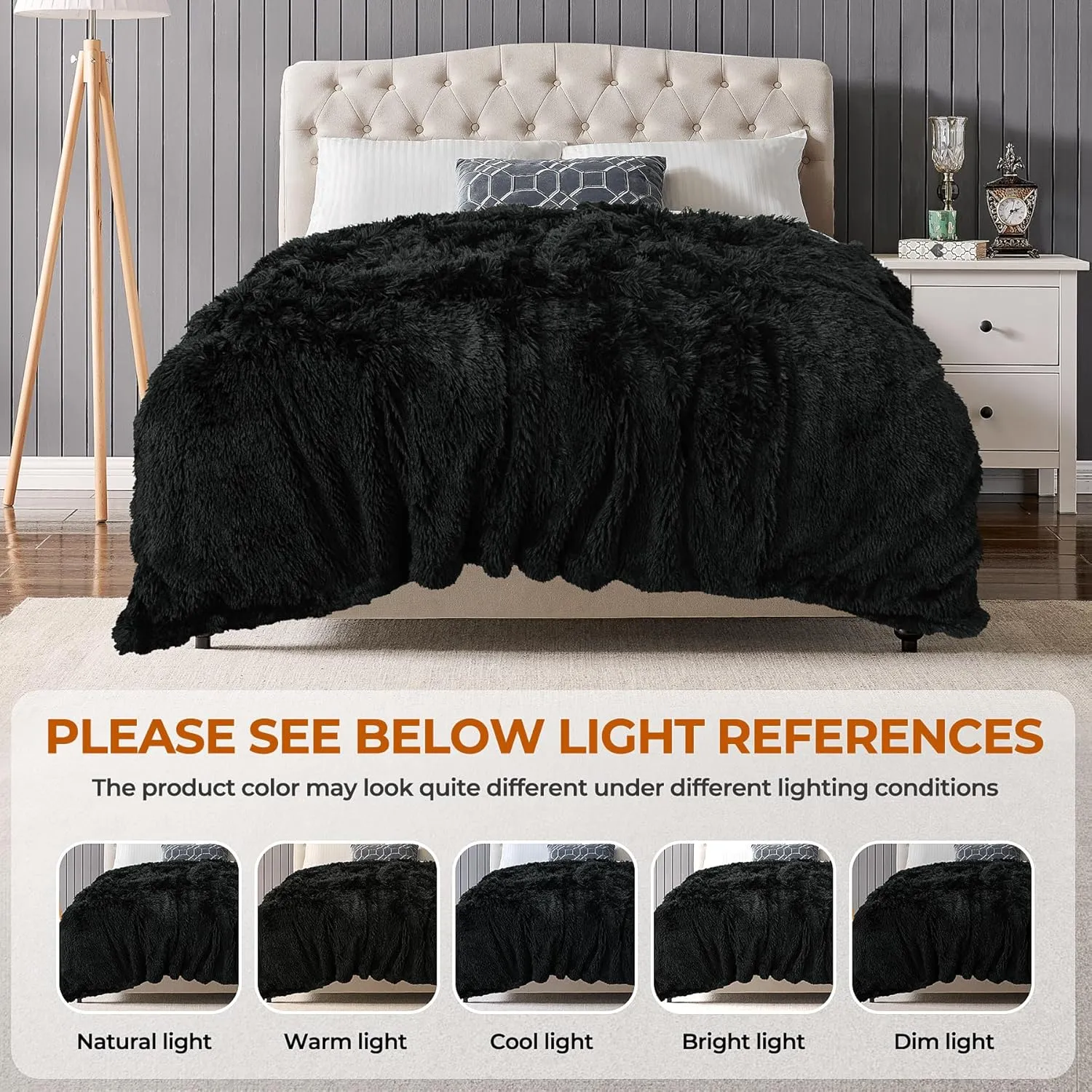 TOONOW Extra Soft Fuzzy Faux Fur Blanket Twin Size 70"x78", Reversible Lightweight Plush Fuzzy Cozy Soft Blankets and Throws for Couch Sofa Bed, Decorative Fluffy Plush Comfy Blanket, Black